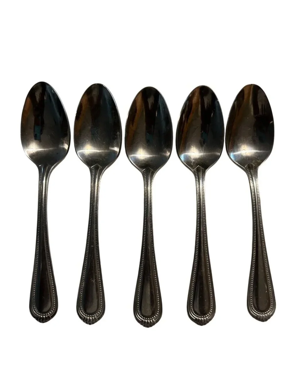 Oneida Silver Countess Stainless Steel Teaspoons Glossy Beaded Edge Set Of 5